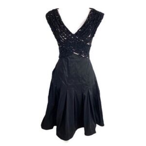 Adrianna Papell black nude lace bodice flare dress
